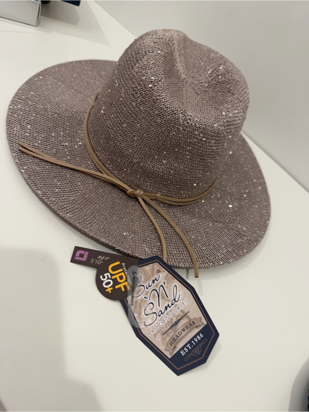 Sun 'N Sand Taupe Sequin Wide Brim Hat